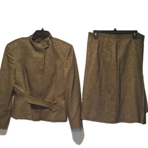 J'S Exte Ittierre Vintage Tweed Metallic Moto Knit Jacket Skirt Suit Set Y2K, 32